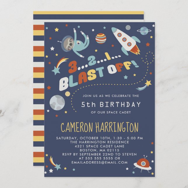 Invitation Paresse d'Astro - partie d'anniversaire de enfant (Devant / Derrière)