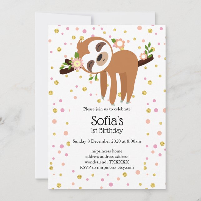 Invitation paresse, paresse mignonne, illustration animale (Devant)