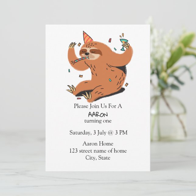 Invitation Paresseux de fête (Debout devant)