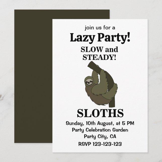 Invitation Paresseux Les paresseux lents et réguliers Paresse (Devant / Derrière)