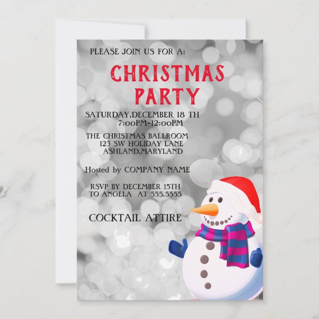 Invitation Parfait, Cool, Sparkly Silver Snowman, Noël (Devant)