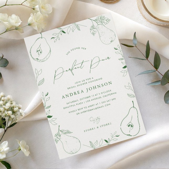 Invitation Parfait Duo Mariage Thème Poire Dessinée à la Main (Créateur téléchargé)