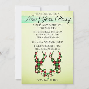 Invitation Parfait, Élégant, À damiers Reindeer Noël Dans