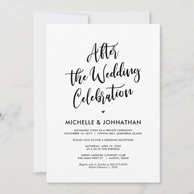 Invitation Parfait Mariage de calligraphie Elopement Invitati (Devant)