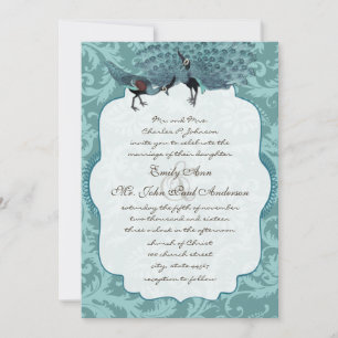 Invitation Parfait Paire Mer Bleu Damas Peacock Élégance