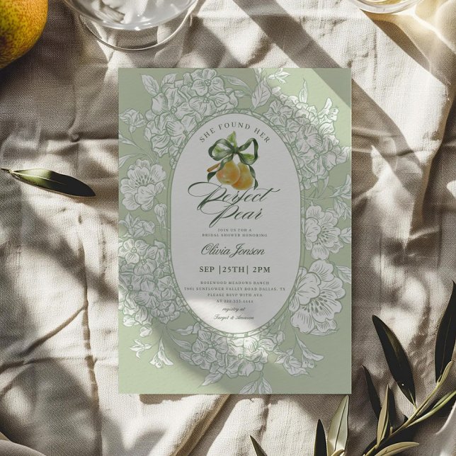 Invitation Parfait Paire Paire Poire Floral Sage Fête des mar (Créateur téléchargé)