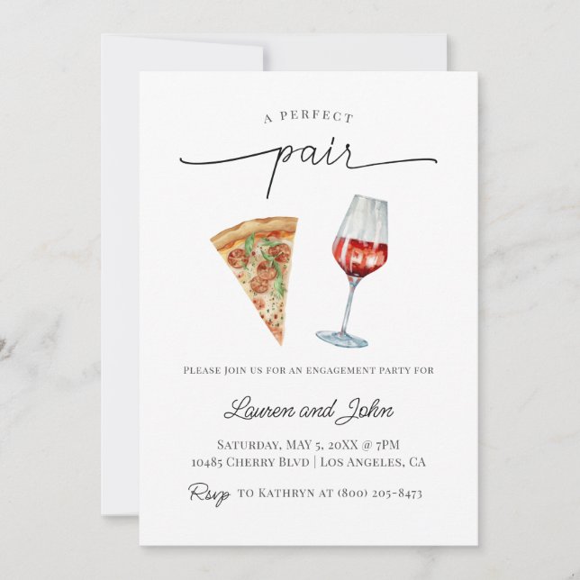 Invitation Parfait Paire Vin Pizza Engagement Partie Douche (Devant)