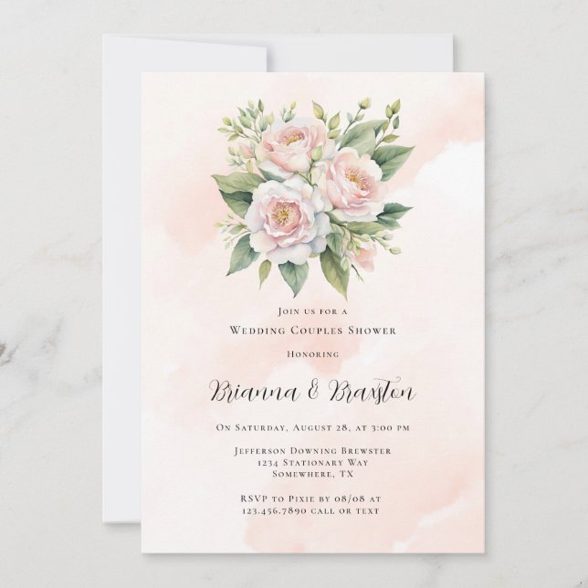 Invitation Parfaitement rose Peony Mariage Couples Douche (Devant)