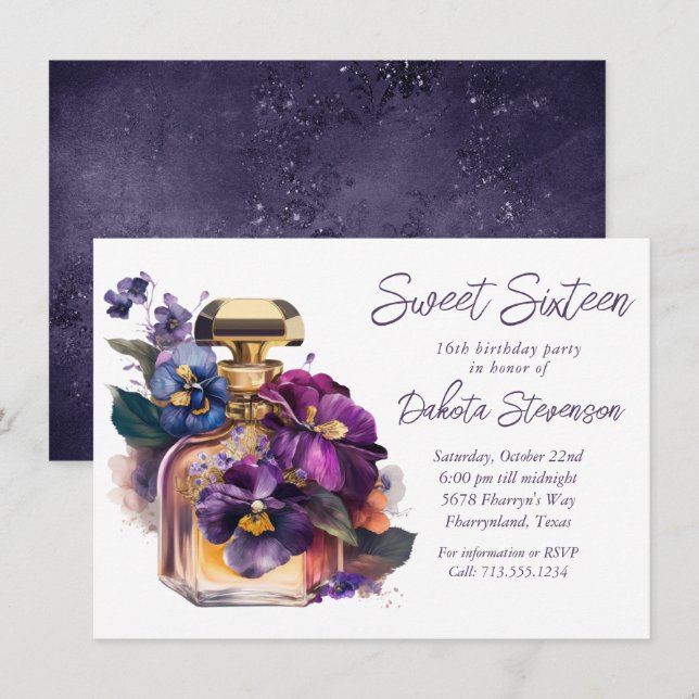 Invitation Parfums et fleurs de gloire du matin | Sweet 16 Pa (Devant / Derrière)