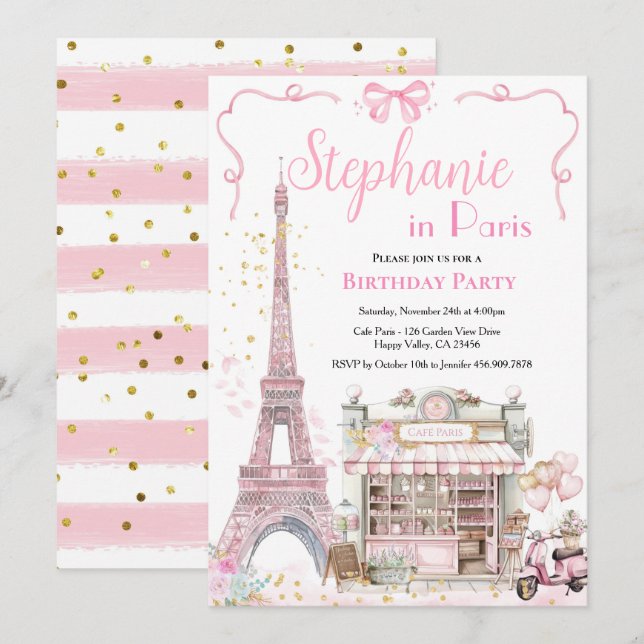 Invitation Paris Anniversaire Fête Française Après-Midi Thé E (Devant / Derrière)