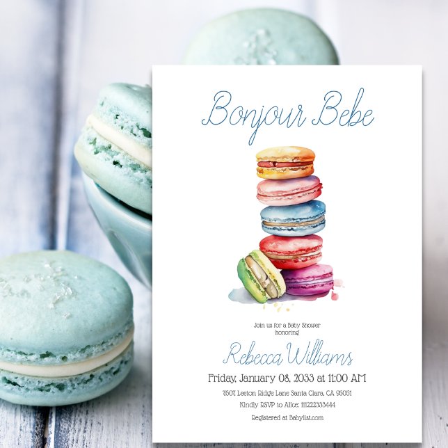 Invitation Paris Bonjour Bebe Macarons Baby shower garçon (Créateur téléchargé)