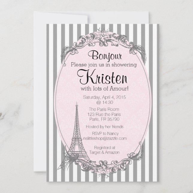Invitation Paris Chic pour une douche (Devant)