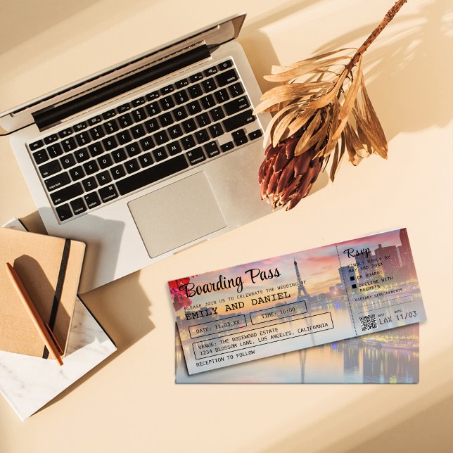 Invitation Paris Destination Boarding Pass Mariage (Créateur téléchargé)