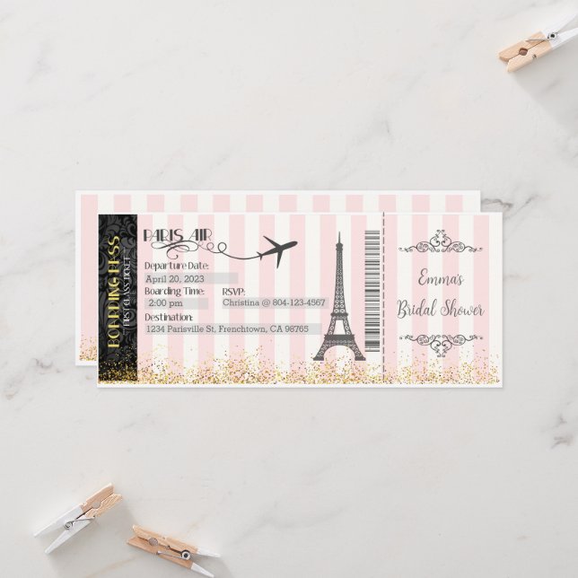 Invitation Paris Embarquement Pass Invitation, Anniversaire,  (Devant/Arrière en situation)