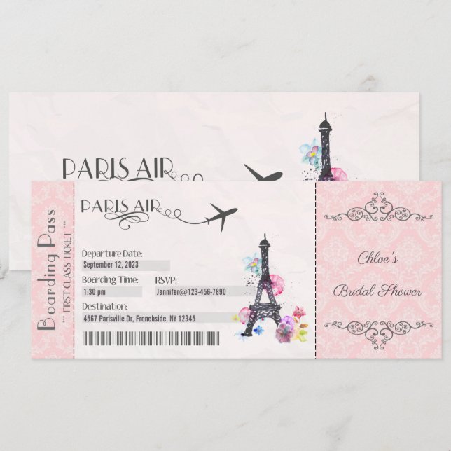 Invitation Paris, Embarquement Pass Invitation, Ma (Devant / Derrière)