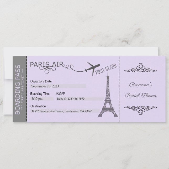 Invitation Paris, Fête à thème Paris, Anniversaire (Devant)