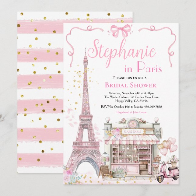 Invitation Paris Fête des mariées Party French Eiffel Tower C (Devant / Derrière)