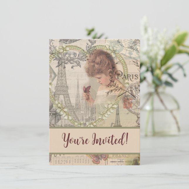 Invitation Paris France Jolie fille Eiffel (Debout devant)