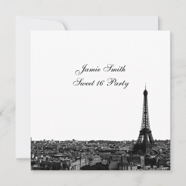 Invitation Paris France Skyline #1 BW Sweet 16 V (Devant)