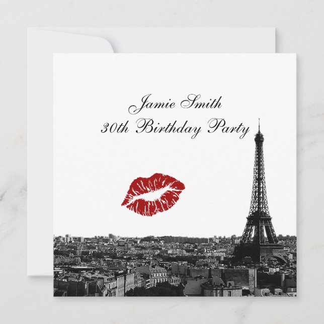 Invitation Paris France Skyline Kiss #1 BW Anniversaire (Devant)