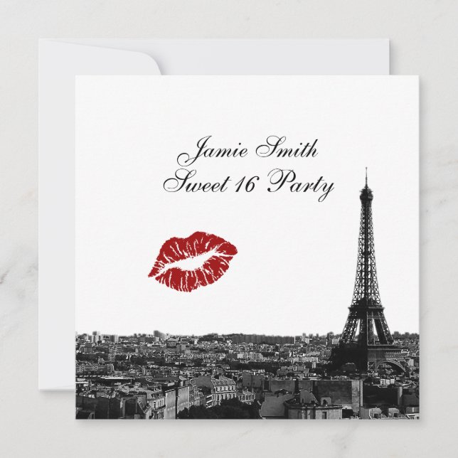 Invitation Paris France Skyline Kiss #1 BW Sweet 16 (Devant)