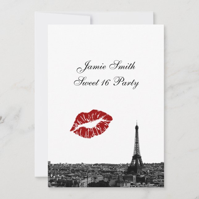 Invitation Paris France Skyline Kiss #1 BW Sweet 16 V (Devant)