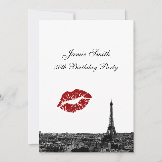 Invitation Paris France Skyline Kiss #1 BW V Anniversaire (Devant)