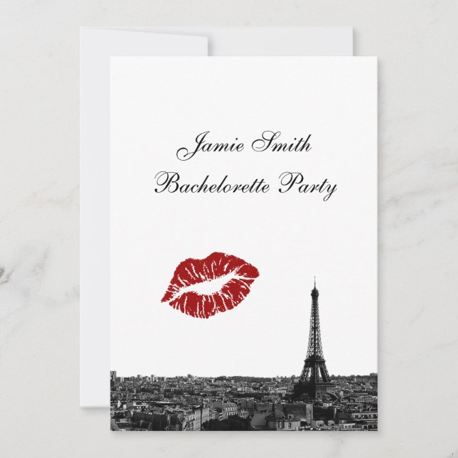 Invitation Paris France Skyline Kiss #1 BW V Bachelorette (Devant)