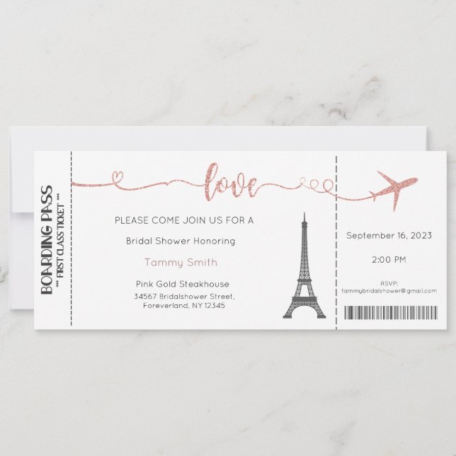 Invitation Paris, Invitation de la douche nuptiale (Devant)