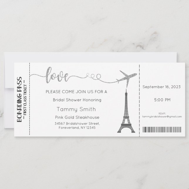 Invitation Paris, Invitation de la douche nuptiale (Devant)