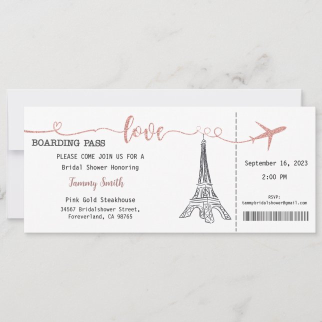 Invitation Paris, Invitation de la douche nuptiale (Devant)