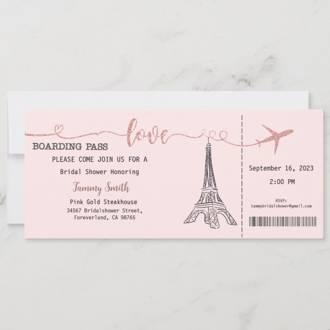 Invitation Paris, Invitation de la douche nuptiale (Devant)