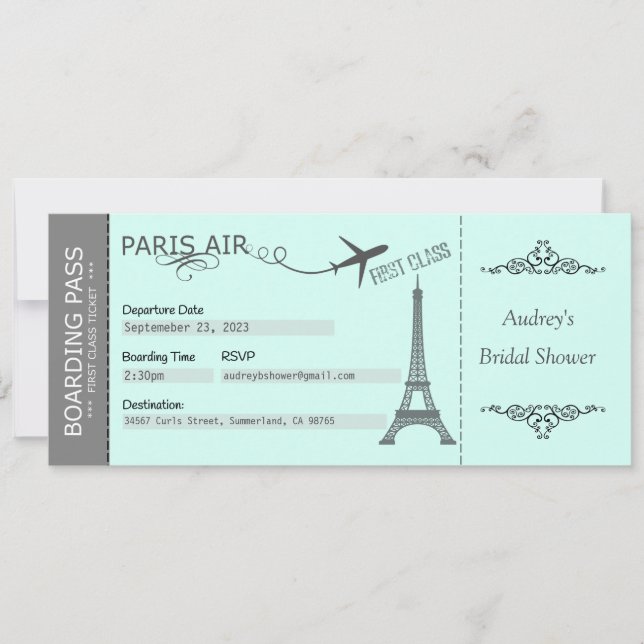 Invitation Paris, Invitation Thème Paris, Annivers (Devant)