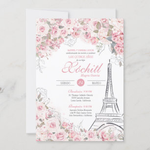Invitation Paris Jardin Rose Fleuri Quinceanera rose