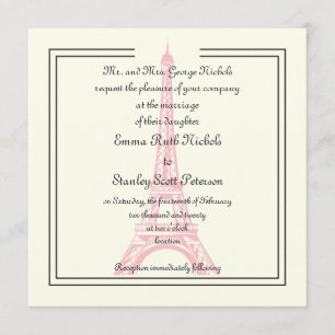 Invitation Paris mariage rose Tour Eiffel classique ivoire