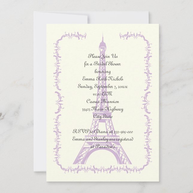 Invitation Paris mariage violet Tour Eiffel (Devant)