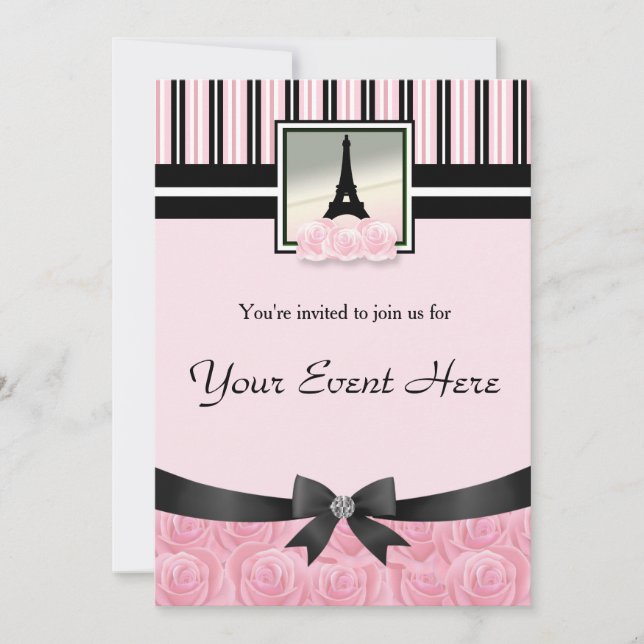 Invitation Paris partie Tour Eiffel roses roses roses invitat (Devant)