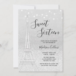 Invitation Paris Parties scintillant d'argent douce 16