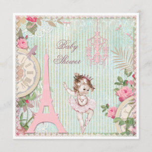Invitation Paris Princess Ballerina Shabby Baby shower chic