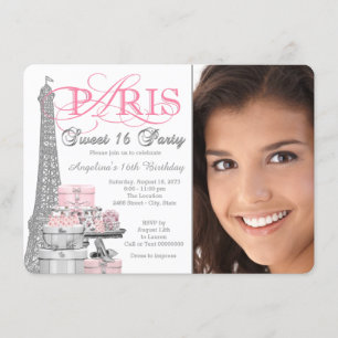 Invitation Paris rose et gris Doux 16 Anniversaire
