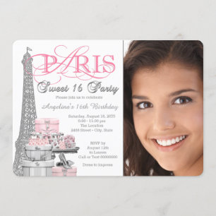 Invitation Paris rose et gris Doux 16 Anniversaire