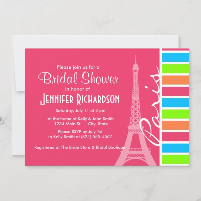 Invitation Paris rose ; Retro Neon Rainbow (Devant)