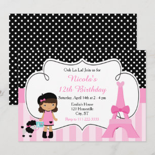 Invitation Paris Tour Eiffel African American Girl Party