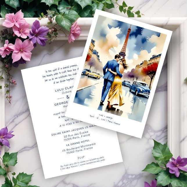 Invitation Paris Tour Eiffel Colorful Cityscape Wedding (Paris Tour Eiffel Colorful Cityscape Wedding Couple Illustration Invitations Cards. )