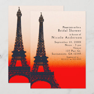 Invitation Paris Tour Eiffel Orange coucher de soleil Chic In