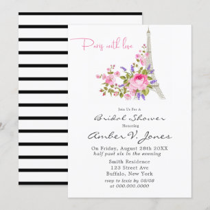Invitation Paris Tour Eiffel Pink Peony Fête des mariées Invi