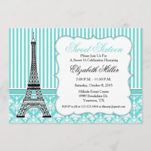 Invitation Paris Tour Eiffel Thème Party Turquoise