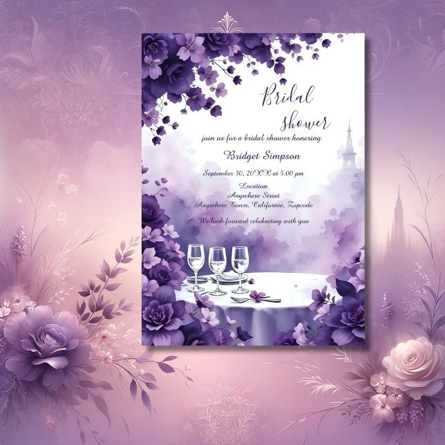 Invitation Paris Whimsical & Violet Floral douche nuptiale (Créateur téléchargé)