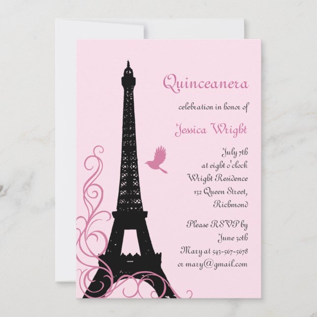 Invitation parisienne de Quinceanera (rose) (Devant)