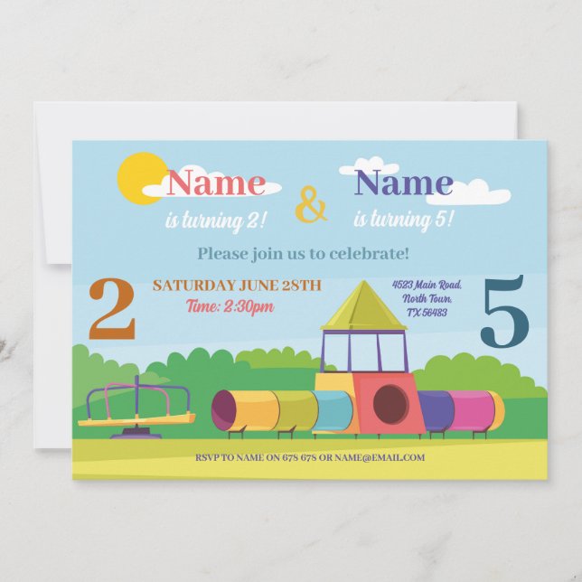 Invitation Park Anniversaire de enfant Girls Boys N'importe q (Devant)